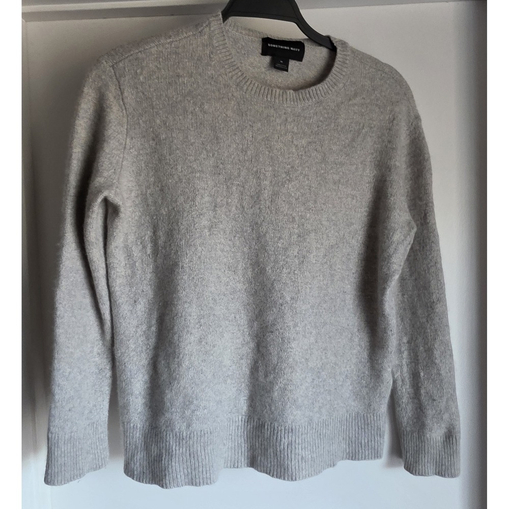 Something Navy Womens M Grey Cashmere Silk Crew Neck Pullover Sweater Classic